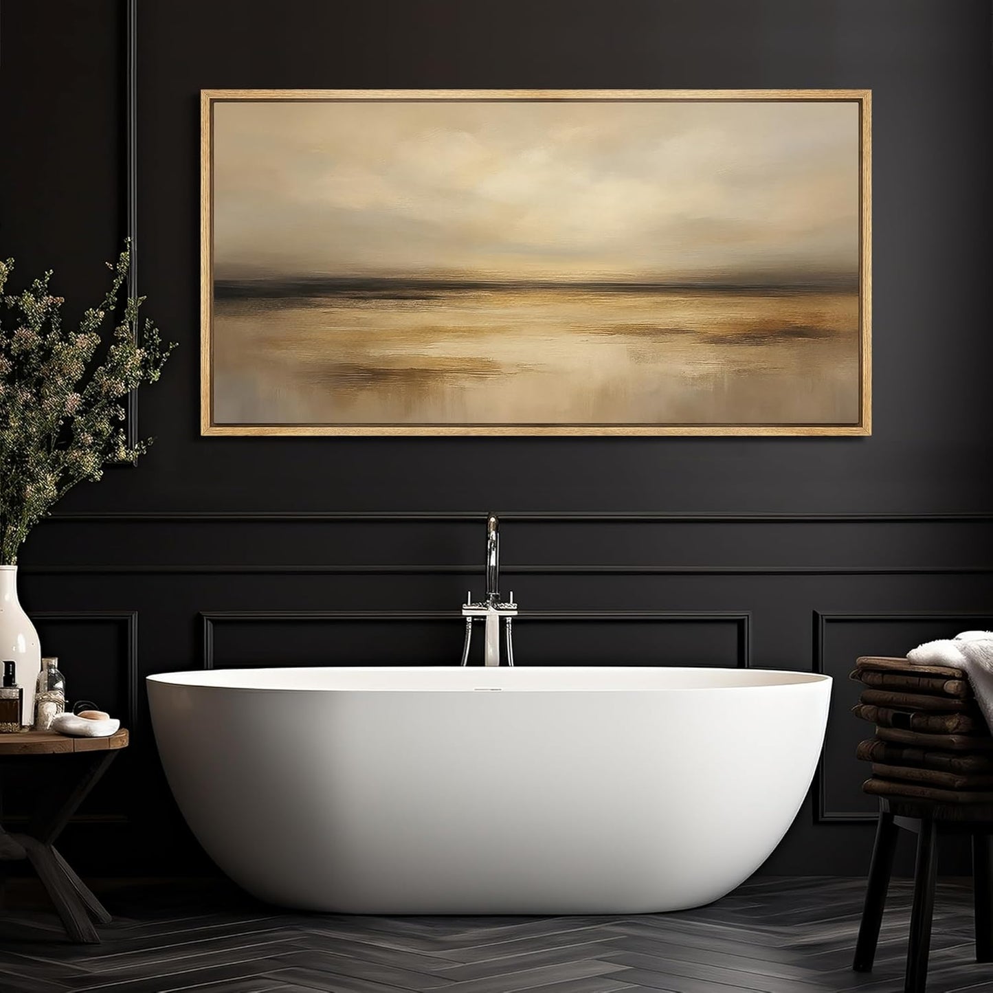 MUDECOR Extra Larg Framed Canvas Print Wall Art Golden Sunset Horizon Abstract Modern Neutral Illustrations Decorative Colorful for Bedroom - 60"x30"