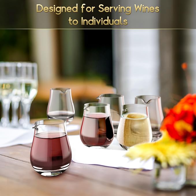 NUTRIUPS Mini Wine Carafe Set - Individual Serving Glass Decanters for Single Servings (Set of 6, 6.5oz)