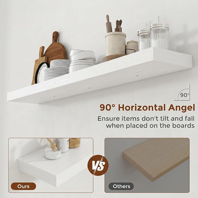 Heimlove 51 Inch Floating Shelves for Wall 8 Inch Deep White Shelves Set of 2,Wall Mounted Rustic Wood Long Floating Shelf，Large Display & Storage Shelf with Invisible Brackets
