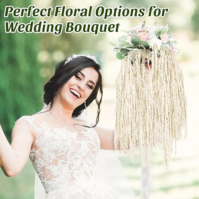Suncalla 12 Pcs White Spring Natural Dried Amaranthus Hanging Flowers Amaranthus Artificial Flowers for Wedding Arch Bouquet Floral Garland Wall Home Decoration (23 Inch)