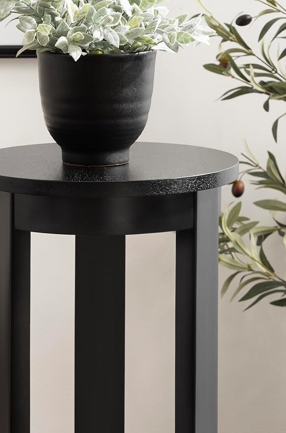 Kate and Laurel Foxford Modern Tiered Round Drink Table, 12 x 12 x 30, Black, Transitional Two-Tier Circle Plant Stand for Use as Living Room Pedestal Table or Small Bedroom Nightstand