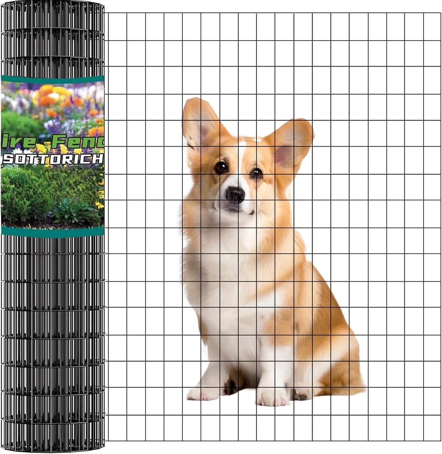 Wire Fence 24in x 50ft, 2X 3 16GA, Black PVC Coated Garden Fence for Yard Garden Border Fencing Roll Vinyl Coating Metal Wire Mesh for Yard Vegetable Plant Protection Poultry Netting