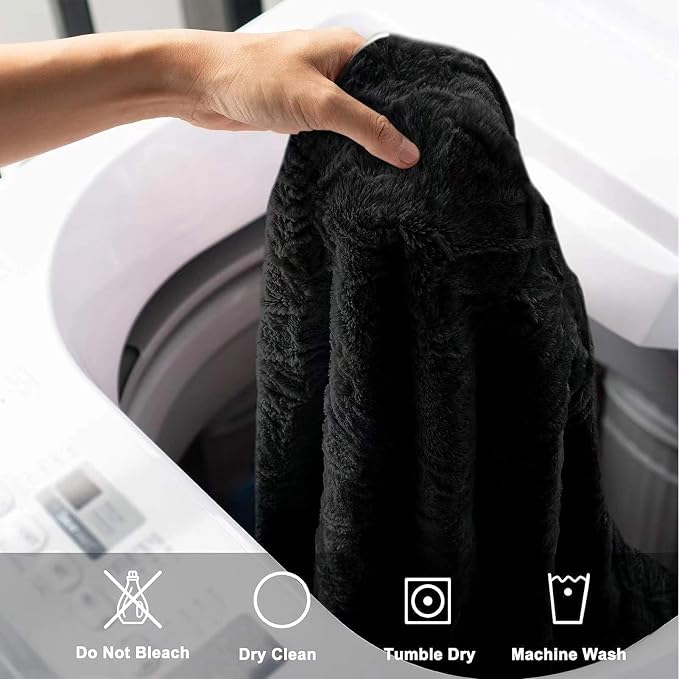BCU 6FT Bean Bag Chair for Adults and Kids Without Filler Giant Stuffed Animal Storage Cover Soft Faux Fur Floor Chair Cover Patterns Embroidered for Bedroom Living Room, Black