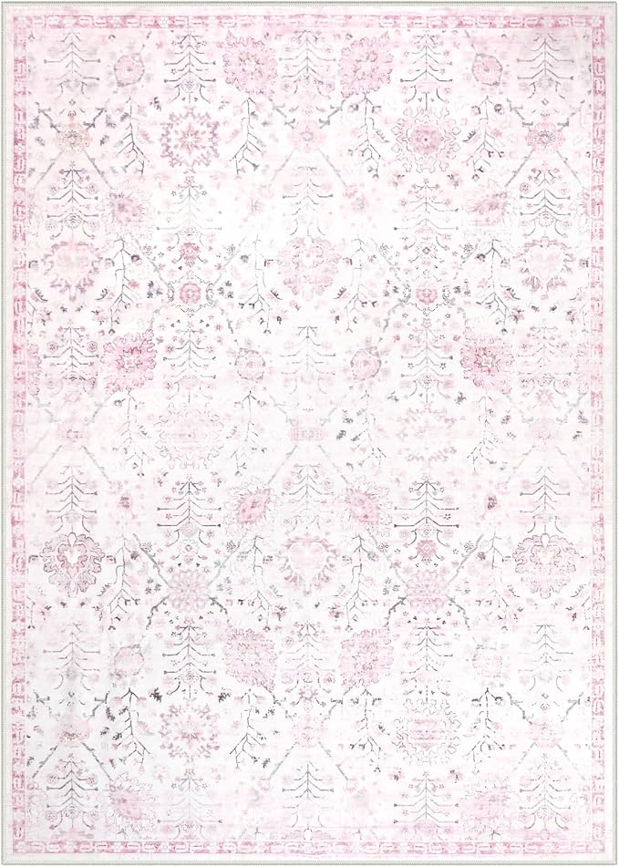Lahome Flavie Nursery Rug 5x7, Soft Kids Rugs for Cozy Bedroom, Washable Boho Purple Carpet for Toddlers Girls Room, Non Shedding Non Slip Pastel Floral Print Thin Simple Carpets
