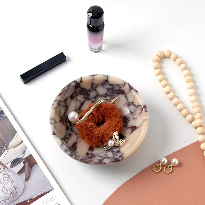 Luxury Natural Marble Decorative Bowl – Medium 7-Inch Calacatta Viola Marble for Coffee Table Centerpiece Holder, Decorative Catchall Dish for Dining Table, Statement Accent Tray for Home Decor