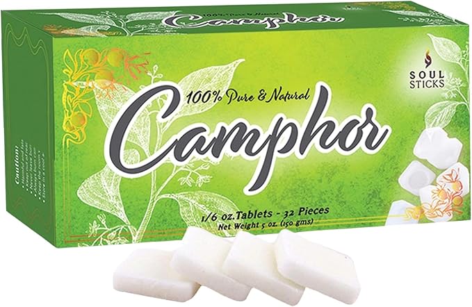 SOUL STICKS Natural Camphor Blocks,Pure Camphor Tablets for Aromatherapy & Puja - Alcanfor en Bloques, Alcanfor en Bolitas, Kapoor for Pooja (150 Grams (32 Tablets))