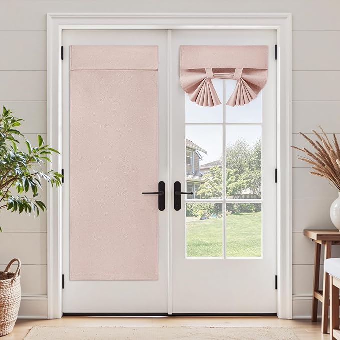 HOMEIDEAS 100% Linen Blackout French Door Curtains, Privacy Small Door Window Curtains, 26 X 20 Inch Shades for Front Window, Thermal Insulated Covering, 1 Panel, Blush Pink