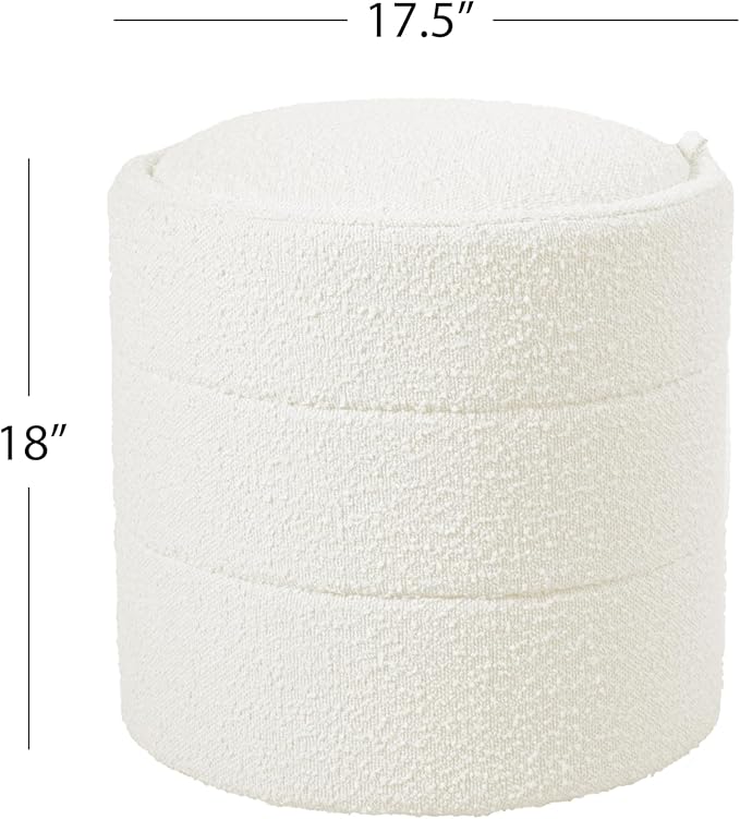 HomePop Storage Round Ottoman with Removable Lid |Homepop Home Décor|Upholstered Round Foot Rest Ottoman - Cream Boucle