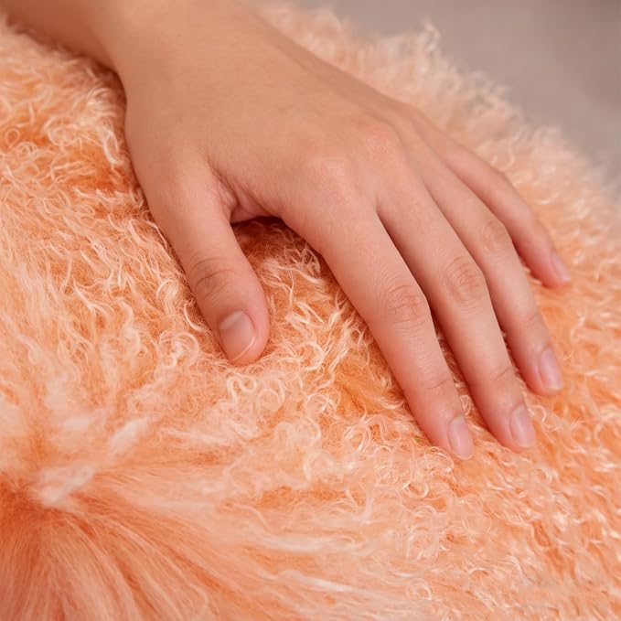 Mongolian Lamb Fur Throw Pillow Cover (16'' x 16'', Pink) Sheep Fur Decorative Cushion Cover Case Home Decorative Square Throw Pillow Cover Plain Wool Pillow Protector