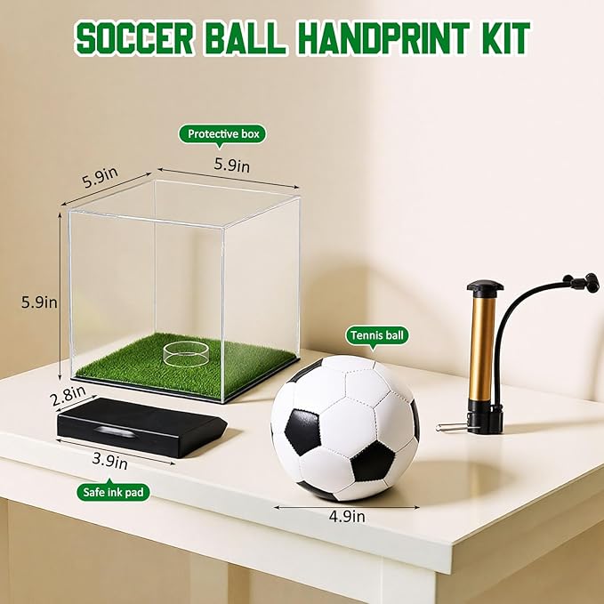 Soulchen Baby Soccer Ball Hand and Footprints Kit with Ink Pad - Newborn Footprint Keepsake for Baby Shower Favors, New Dad Gifts, Rookie of The Year First Birthday Present