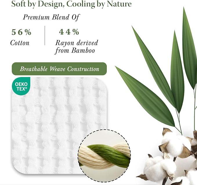Threadmill Cooling Cotton Waffle Queen Size Blanket | Lightweight Blanket for Hot Sleepers | Rayon Derived from Bamboo | Luxury Throw for Bed, Couch & Sofa | 68 x 92 Inches | White