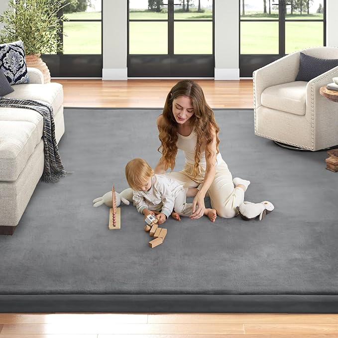 Baby Play Mat for Floor Nursery Rug Muscle Mat Area Rug Playroom Rug 59"x79" Playpen Mat Elastic Foam 1.3" Thick Crawling Mat for Babies,Toddlers, Infants, Kids,Grey