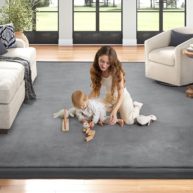 Baby Play Mat for Floor Nursery Rug Muscle Mat Area Rug Playroom Rug 79"x79" Playpen Mat Elastic Foam 1.3" Thick Crawling Mat for Babies,Toddlers, Infants, Kids,Grey