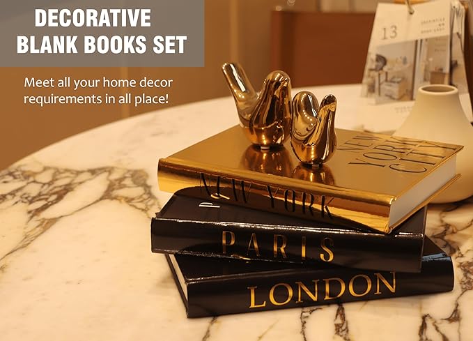 Decorative Books for Home Decor with Small Birds Statues Gold Home Decoration, Modern Style Coffee Table Book Decor, Stacked Books for Bedroom, Living Room, Office Desktop, Cabinets Shelf Decor