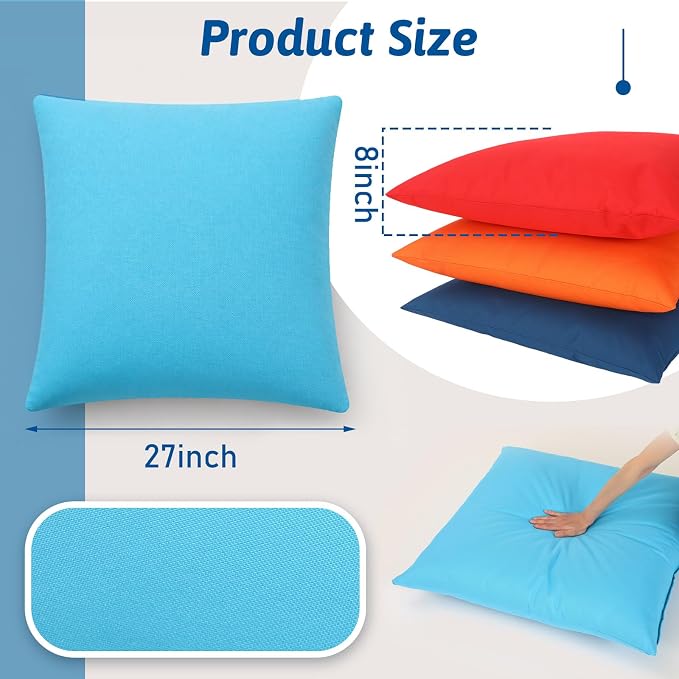CroBlissful 4 Pieces Extra Large Floor Pillow Set, 27 x 27 x 8 Inch Kids Jumbo Floor Pillows Flexible Seating for Classroom Reading Corner Playrooms Home School, Waterproof(Assorted Colors)
