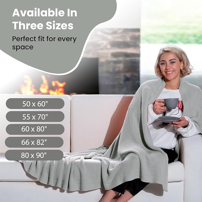 Dalisa 100% Organic Turkish Cotton Throw Blanket - GOTS Certified, Cozy - Perfect for Couch, Bed, and Home Decor - Boho Vintage Knit Alina - Green - 60x80