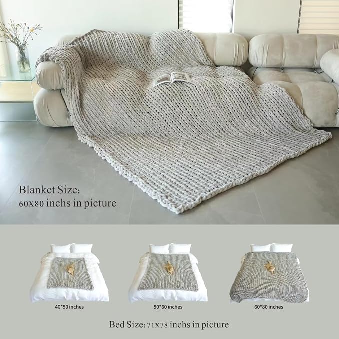 Maetoow Tighter Chenille Chunky Knit Blanket Throw 60×80 Inch, Handmade Warm & Cozy Blanket Couch, Bed, Home Decor, Soft Fleece Banket, Boho Thick Blankets and Giant Yarn Throws, Rose Pink