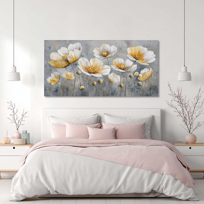 Ggaafet Bright Yellow Flowers Wall Art for Bedroom Canvas Oil Painting Prints Beautiful Floral Blooming Art Deco Pretty Artwork Office Family Dining Room Decor