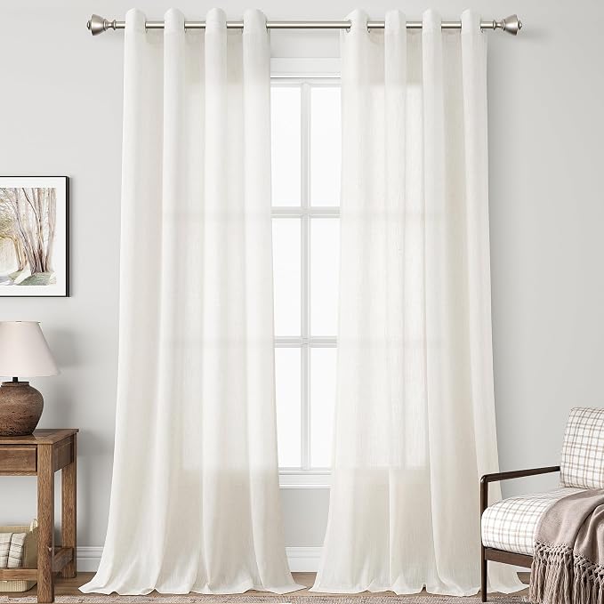 Nanspring Cream Linen Curtains 102 Inches for Living Room 2 Panels Set Light Filtering Privacy Semi Sheer Extra Long Drapes Modern Elegant Cotton Textured Grommet Gauze Window Sheer Curtain 52x102
