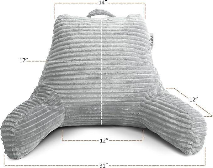 Hearth & Harbor Reading Pillow for Bed Adult – Back Pillow for Sitting in Bed, Standard Bed Pillows for Sitting Up in Bed, Foam Bed Chair Pillow, Light Grey Bed Rest Pillow