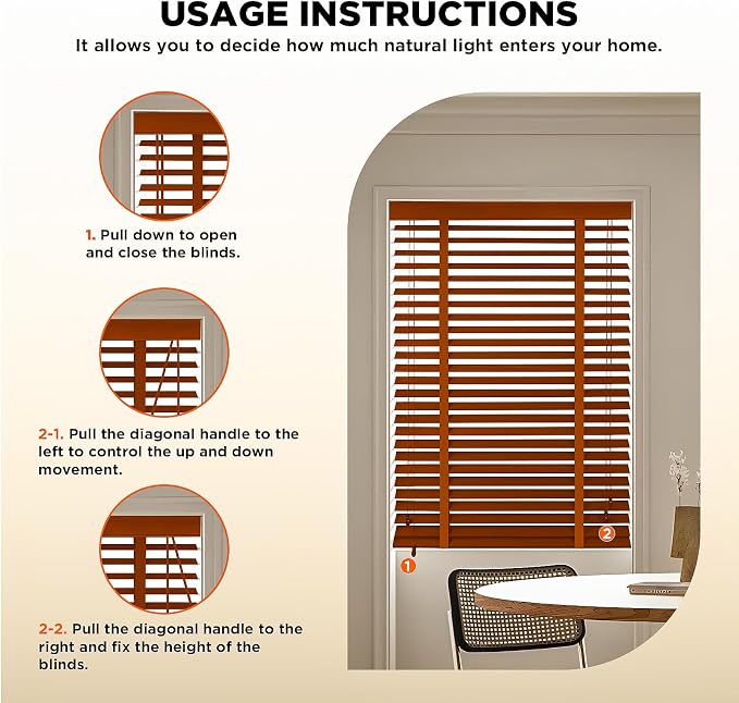 2" Slats Wood Blinds for Indoor Windows: Solid Wooden Blackout Blinds & Shades,Black Out Privacy Horizontal Blinds for Home Bedroom Bathroom Living Room Windows and Doors 27.5" WX72 H Brown