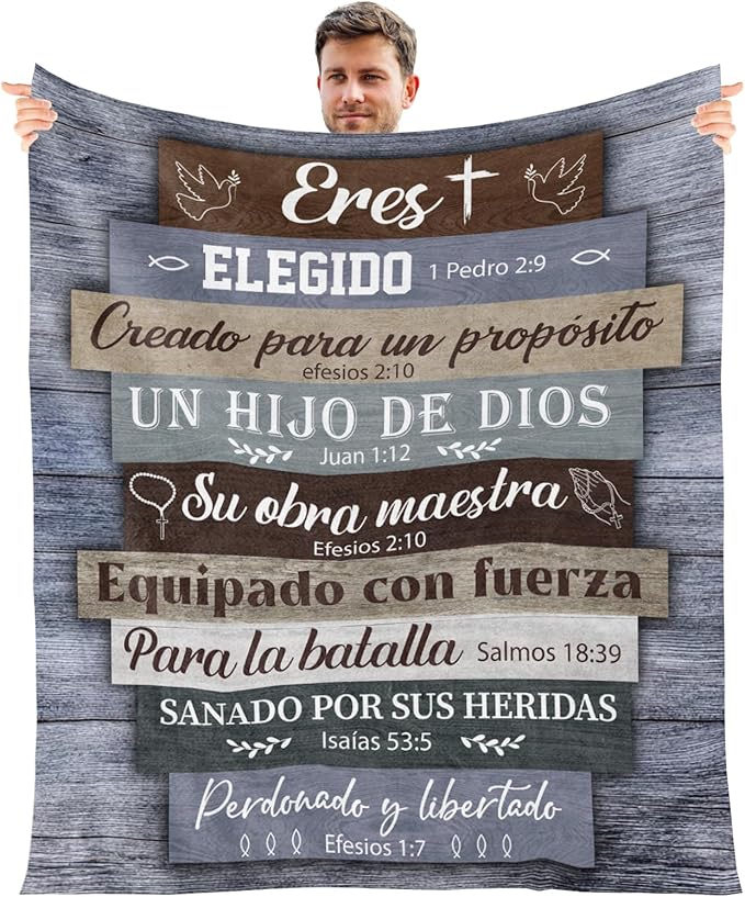 Wxiben Spanish Christian Gifts for Men - Religious Blanket Gifts Catholic Bible Verse Gift Spiritual Inspirational Baptism Gift for Dad Husband Man of God Throw Blanket for Sofa Couch 60 x 50 Inches