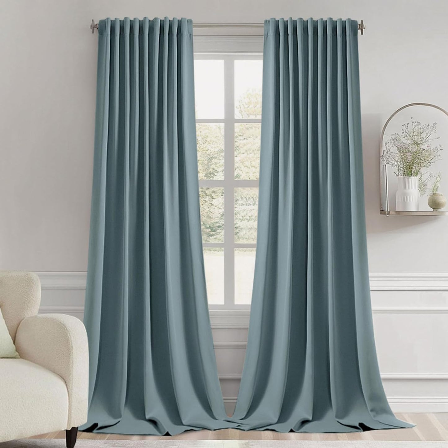 MIULEE Greyish Blue Back Tab Blackout Curtains 120 Inch Long 2 Panels Set for Bedroom, Rod Pocket/Pinch Pleated Extra Long Thermal Insulated Living Room Darkening Light Blocking 10FT Drapes