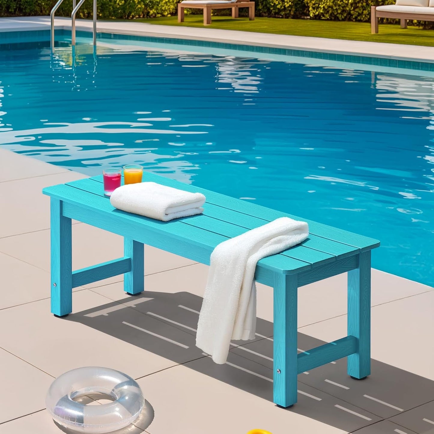 Outdoor Bench, 2-Person Poly Lumber Garden Bench, All-Weather Patio Bench Will not Rot and Fade for Garden, Porch, Backyard and Park, Easy Installation, Blue