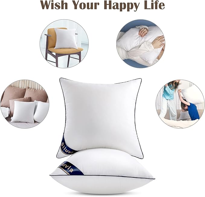Siluvia 22"x22" Pillow Insert Set of 2 Square Throw 22 Pillows with 100% Cotton Cover for Sofa, Couch, and Bed - White