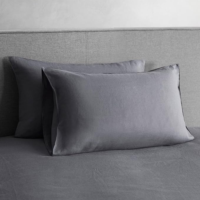 DAPU 100% Linen Pillowcases 20x40 Inches Pillow Cases (Pack of 2) with Envelope Closure, Stone Washed Breathable and Cooling (Dark Gray, King)