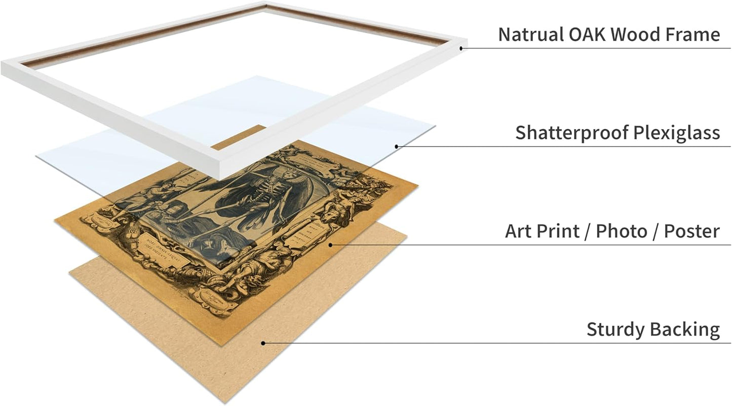 Poster Master Vintage Medieval Poster - Retro Gothic Print - Gift for Artist, Friend - Angel of Death, Memento Mori, Life, Skeleton, Dark - Wall Decor for Home, Living Room, 16x20 White Framed