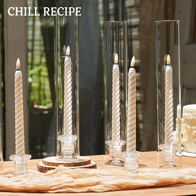 CHILL RECIPE Hurricane Glass Candle Holders-Set of 6 Tall Taper Candle Holder with 14” Tall Clear Cylinder Covers for Wedding Table Centerpiece Home Decor (Diamond Base+Clear Chimney)