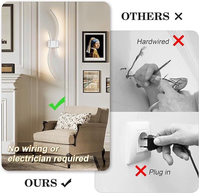 Battery Operated Wall Sconces Set of Two with Remote Control, Battery Wall Light, Stepless Colors 3000K-6000K & Dimming, Chrome Rechargeable Wall Sconces for Living Room, Hallway, Bedroom, 39.3 Inch
