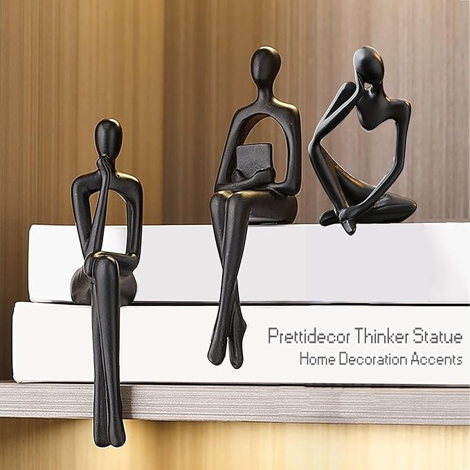 Prettidecor Home Decor Thinker Statue Accents, Set of 3 Thinker Sculptures Office Decor Modern Abstract Resin Decoration on Shelf Table Desk for Living Room Office Bedroom (Large Black)