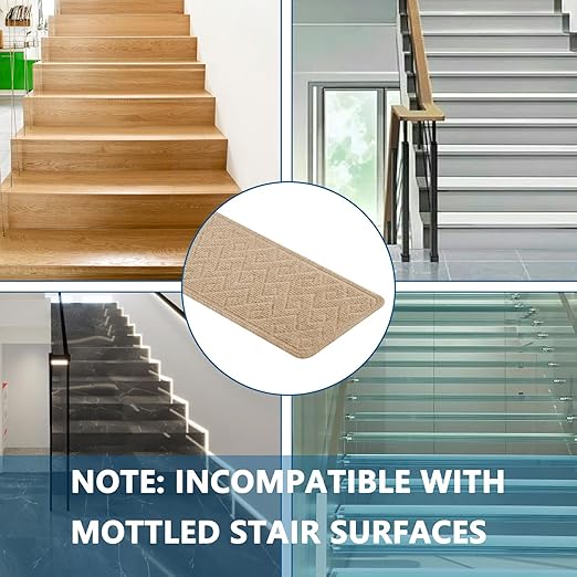 Stair Treads for Wooden Steps Indoor, 15 Pack 8" X 30" Non Slip Carpet Stair Treads with Reusable Adhesive for Kids Elders and Dogs, Surface Polyester TPR Backing Stair Rugs