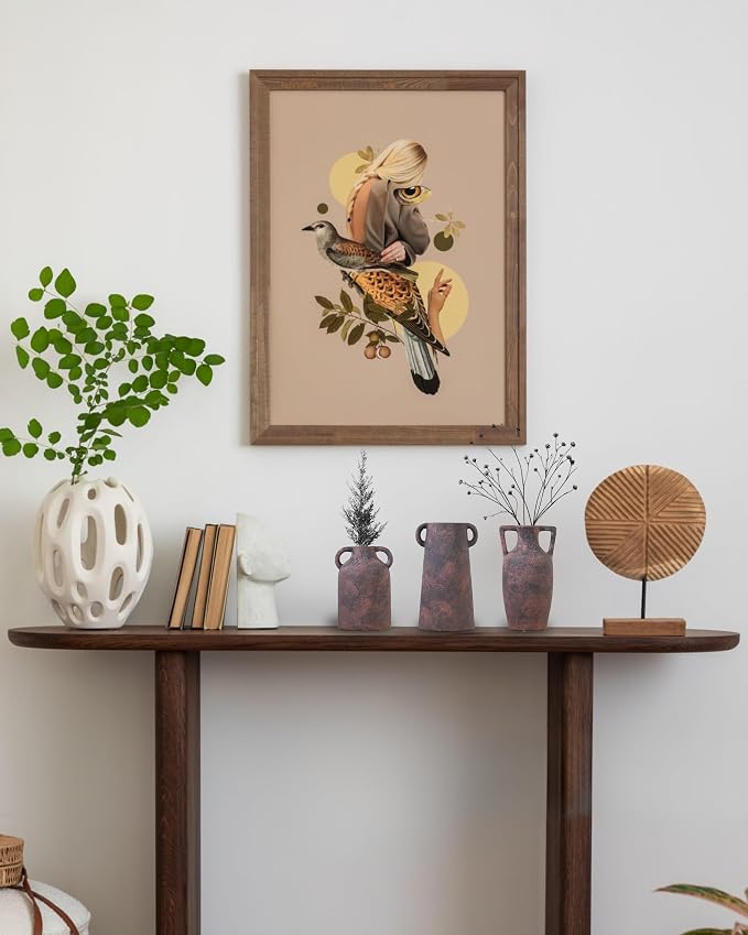 Ceramic Vase Set of 3 with Handles, Rustic Farmhouse Home Decor | Antique brown pottery finish for table, mantel, entryway, bookshelf, living room, and modern farmhouse decor