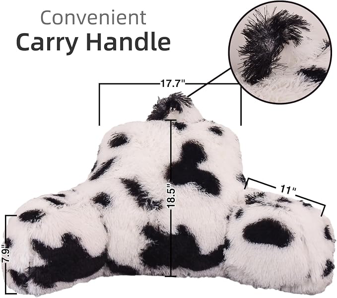 A Nice Night Faux Fur Reading Pillow Bed Wedge Adult Children Backrest with Arms Back Support Bed/Couch for Bedrest,Cow Printed,Large