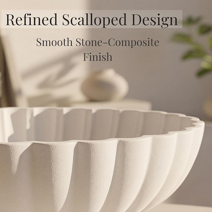 Large 12 Inch Fruit Bowl Handcrafted | Decorative Ceramic Bowl | Decorative Bowl for Keys & Entryway Decor | Modern Home Decor Centerpiece | Chalk White