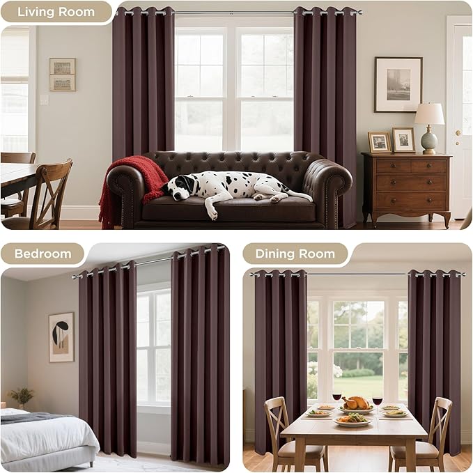 Joydeco Blackout Curtains 90 Inches Long 1 Panel, Thermal Insulated Long Curtains& Drapes 1 Piece, Room Darkening Grommet Drapes for Living Room Bedroom Window (W70 x L90 Inch, Chocolate)