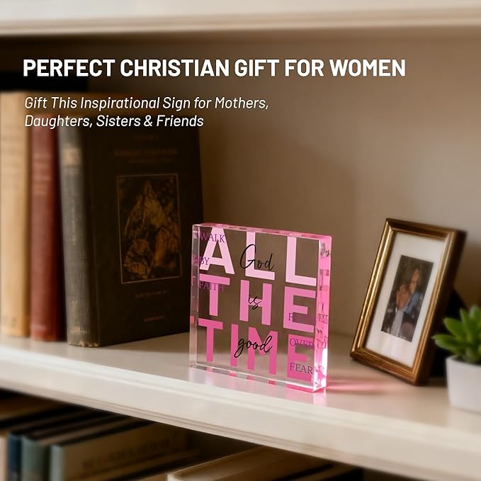 Christian Gifts for Women Faith, Pink Christian Acrylic Decor, Jesus Religious Gifts for Women, Inspirational Spiritual Christmas for Mom, Friend, Sister, Catholic