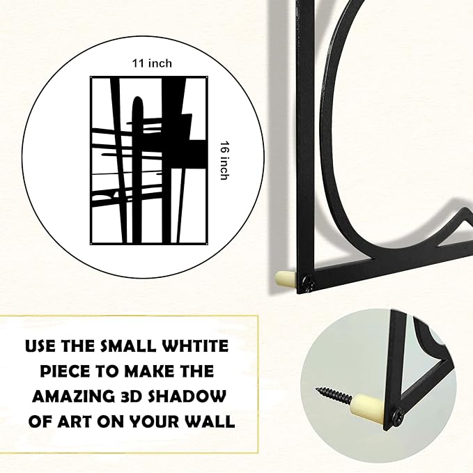 Glamativity 4 Pack Black Abstract Metal Wall Art, Minimalist Décor Single Line Art Wall Décor, 3D Textured Metal Wall Sculptures, for Living Room Bedroom Bathroom Study Room (Black Abstract, M Size 16 x 11'')