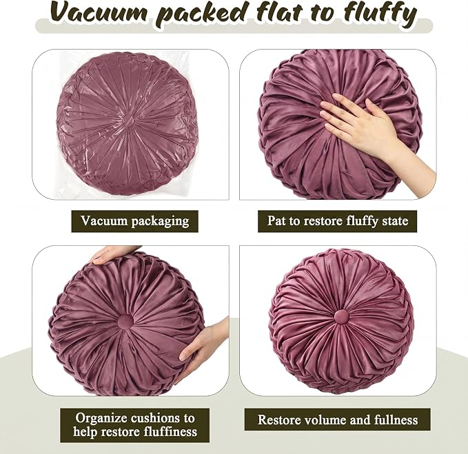 Drydiet 1 Pcs Round Throw Velvet Pillows Decorative Pleated Throw Pillows Diameter Accent Pumpkin Boho Chair Cushion for Couch Sofa Home Decoration (Mauve Rose,15'')