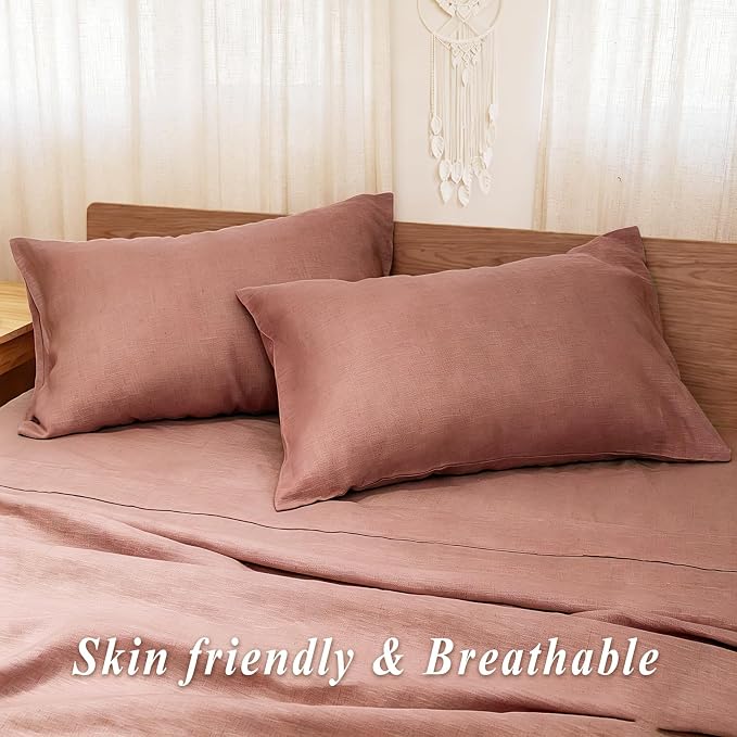 Linen Pillow Cases Standard Size Set of 2,100% French Linen Envelope Pillowcase Soft Breathable Pillow Cover Mothers Day Home Decor Gift for Women(Walnut Brown,20x30)