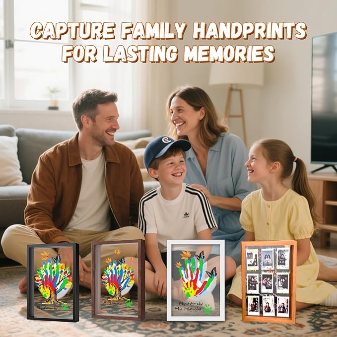 VidwanHome Family Handprint & Hand Casting Kit – DIY Keepsake Frame, Wooden Frame & 5 Acrylic Sheets – Capture Baby Footprints or Family Prints –Christmas Gift for Grandparents & New Parents (White)