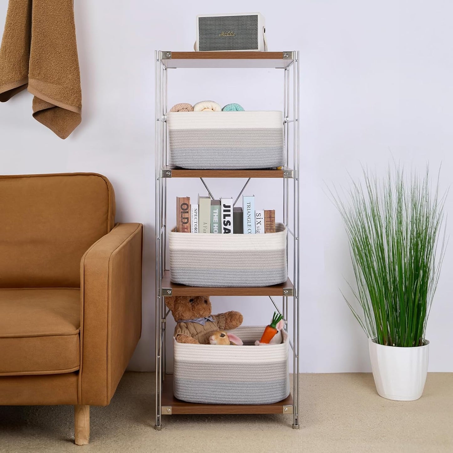 Large Storage Baskets for Shelves, Closet Organizers Bins for Clothes Blanket Towels, Baby Nursery, Toy Baskets Box, Woven Rope Baskets, 17 x 13 x 7.5”, 2 Packs Gradient Grey