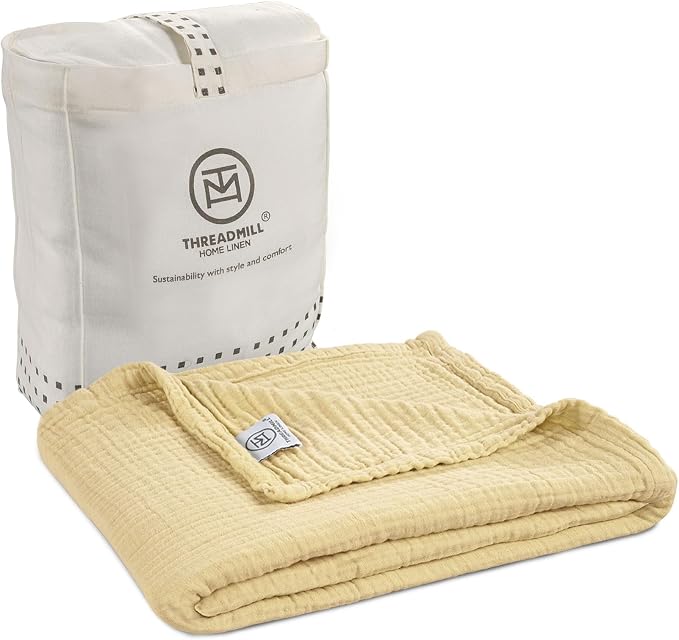 Threadmill Muslin Baby Blanket | 4 Layer Swaddle Blankets for Newborns | Multi-Use Muslin Blankets 41 x 37| Ultra-Soft Breathable Baby Wrap for Boys & Girls| Registry Essential| Beige