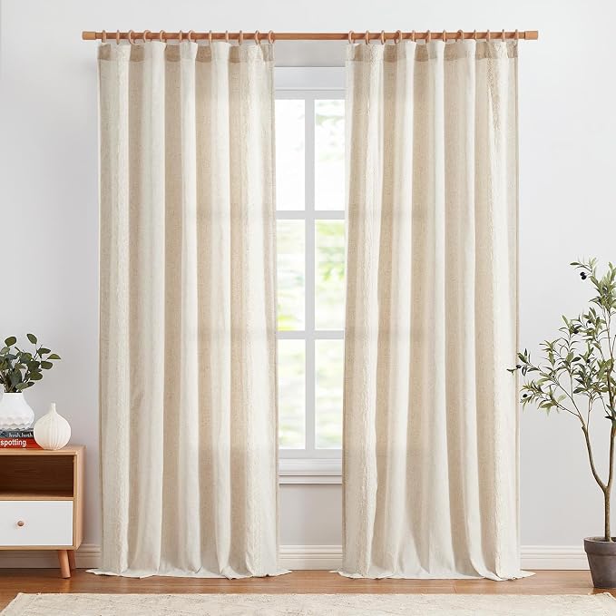 jinchan Weslie Boho Curtains for Bedroom Ivory Vintage Floral Farmhouse Curtains 96 Inches Long Linen Drapes for Living Room Embroidered Light Filtering Drapes Rod Pocket Ivory on Beige 2 Panels