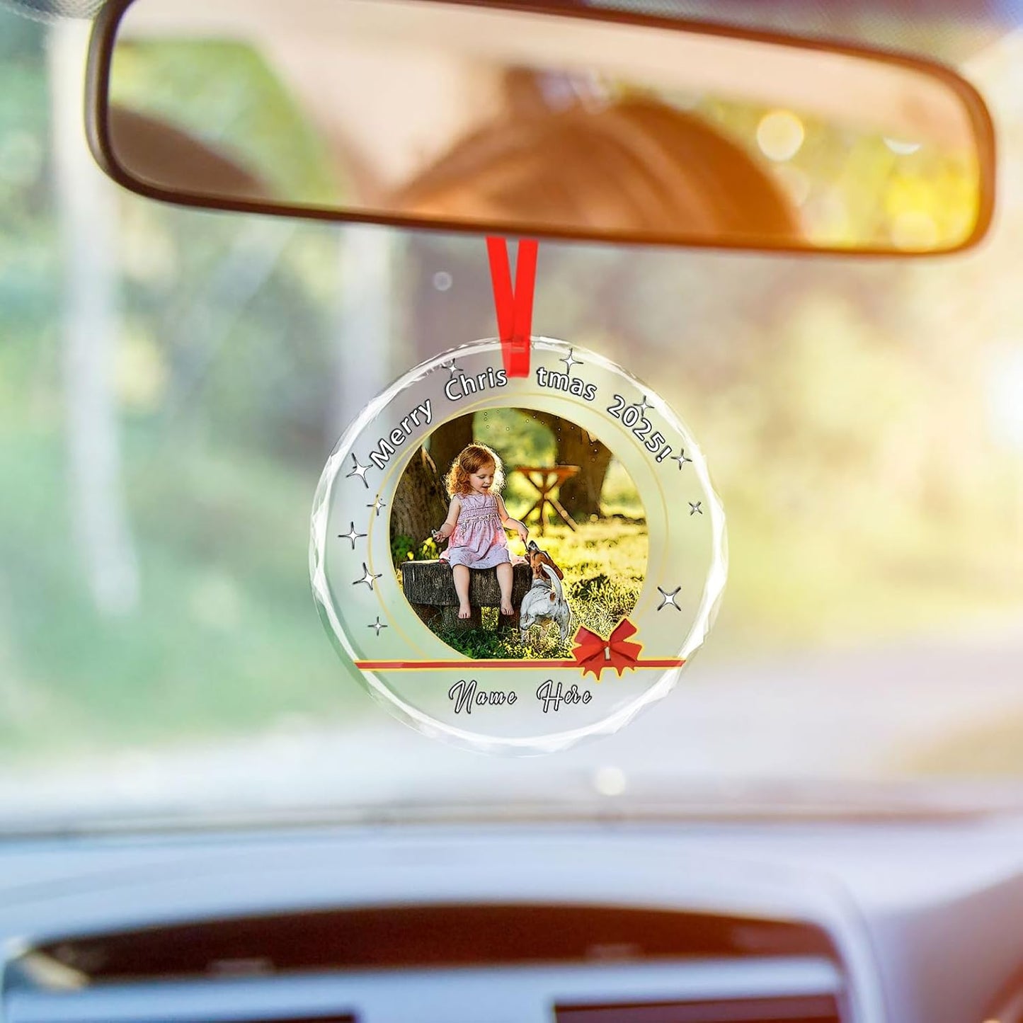 Personalized Christmas Ornaments, Custom Glass Ornament with Name/Photo/Text,Customized Christmas Tree Decor Gifts for Family, Dad, Mom, Him, Her, Couple, Red Ribbon