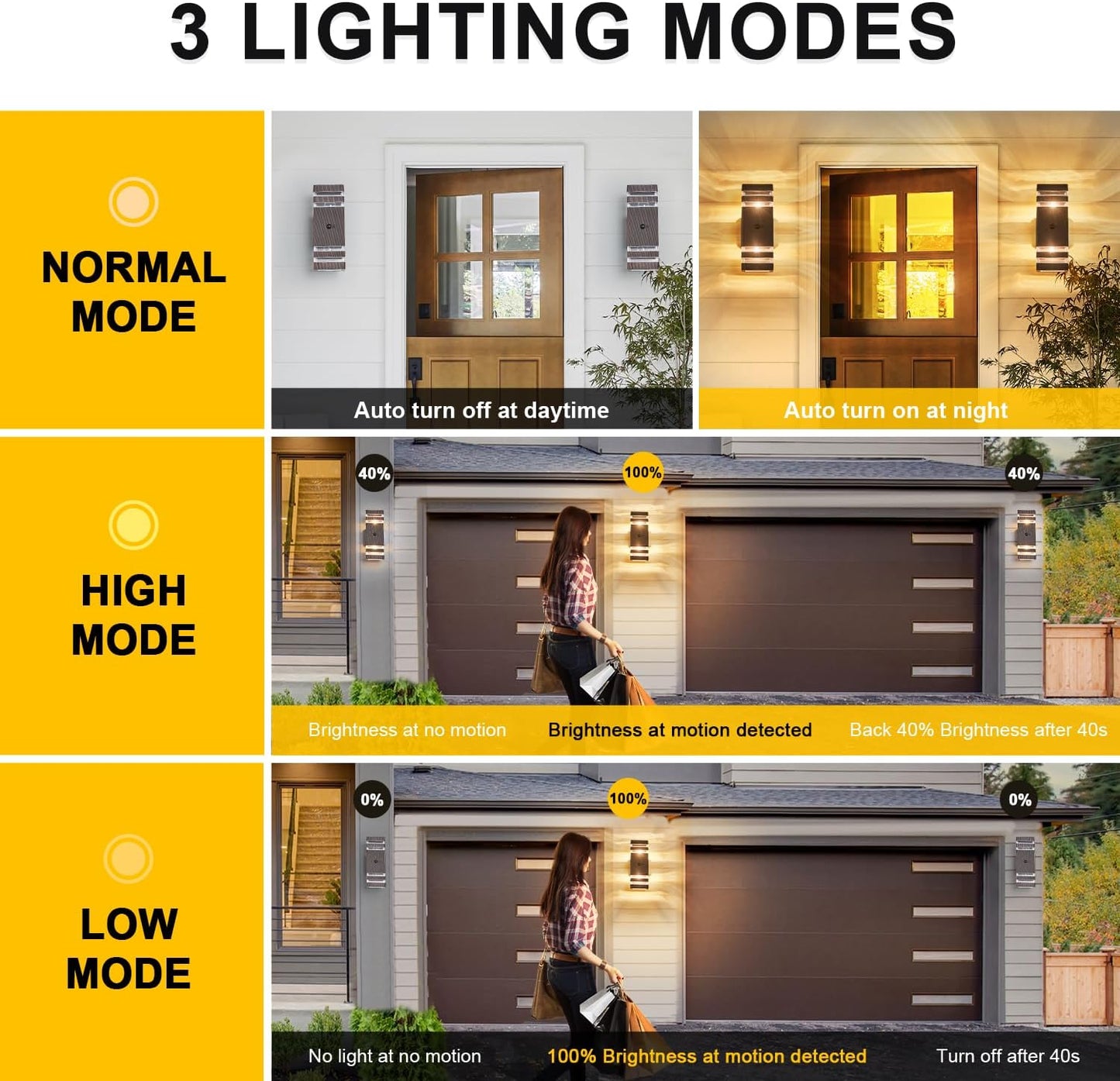 2 Pack Oil Rubbed Bronze Outdoor Wall Lights with 3-Mode Motion Sensor Up Down Porch Lights Modern Dusk Dawn Exterior Sconce Wall Mount Outside Coach Lantern for House(with 4 Dimmable Warm Bulbs)