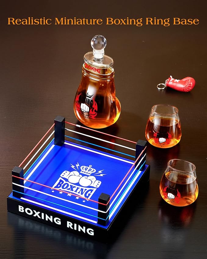 Boxing Gifts for Men Dad, Kollea Boxing Whiskey Decanter with 2 Boxing Glove Glasses - Home Bar Decor, Unique Anniversary & Birthday Gifts for Men, Brother, Whiskey Lovers, Coaches, Boxer Fans - Red